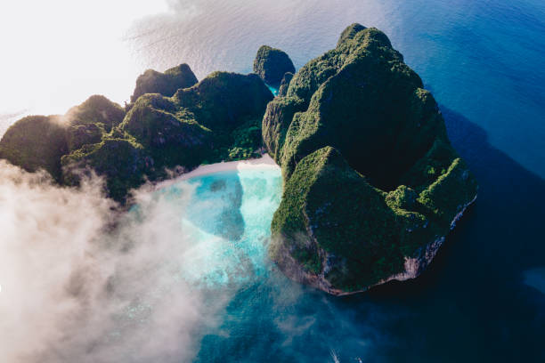 istock Drone view at Maya Bay Koh Phi Phi Thailand, Turquoise clear water white tropical beach 1929647956