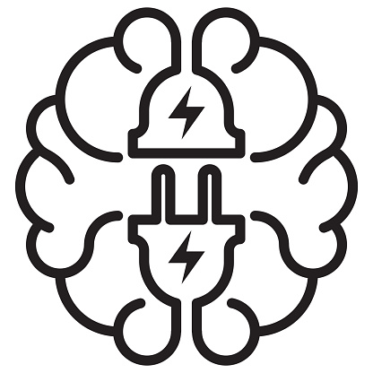 Brain storming, plug brain, charger mind concept. Vector logo icon outline template