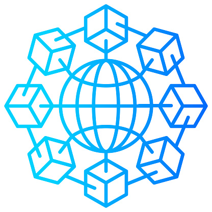 Multiverse, global cryptocurrency.  Vector icon outline template