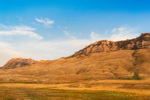 Cody, USA - Rugged undulating landscape of Buffalo Bill State park showing the foothills of the rocky mountains near Cody, Wyoming, USA.