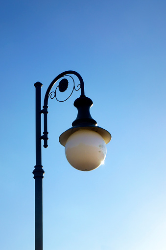 LED street light on blue sky, car park lamp