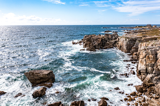 Ocean landscape from a drone near Croisic, France on the Atlantic Ocean.