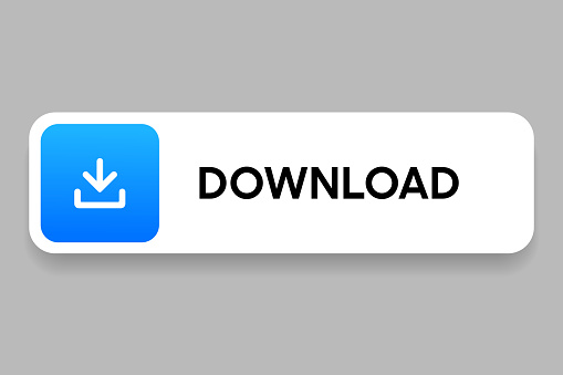 3D download button icon. Upload icon. Down arrow bottom side symbol. Click here button. Save cloud icon push button for UI UX, website, mobile application.