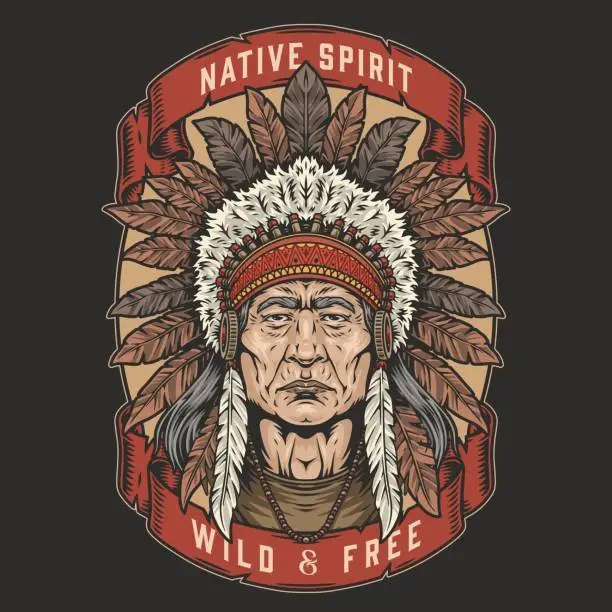 Vector illustration of Native american vintage sticker colorful