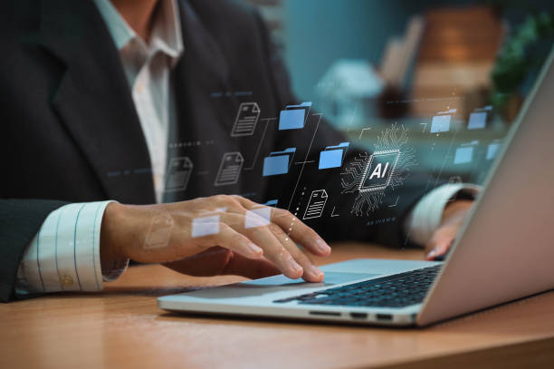 istock Artificial intelligence (AI) is used by businessmen in document management systems, online documentation databases, and digital file storage systems or software, record keeping, database technology 1929776341