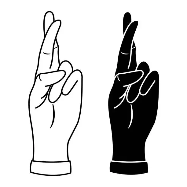Vector illustration of Crossed Fingers Icons. Gesture for Good Luck, Lie, Superstition. Vector illustration