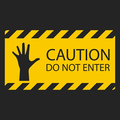 Isolated label sticker design of Caution Do Not Enter, Authorized Personne Only with safety yellow stripes and hand prohibition sign