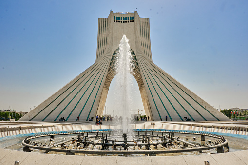 The Azadi Tower (Shahyad Tower). Details of Azadi tower. Low angle view.