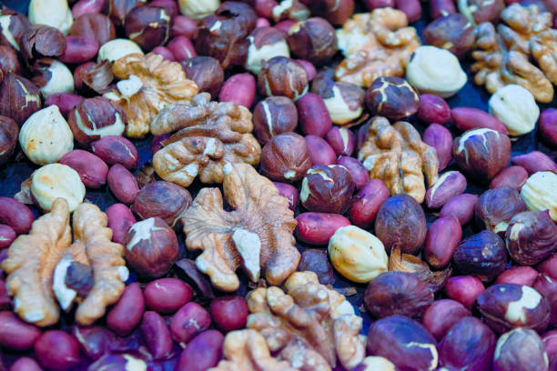 Background of various nuts. Vegetarian meal. Healthy eating concept.