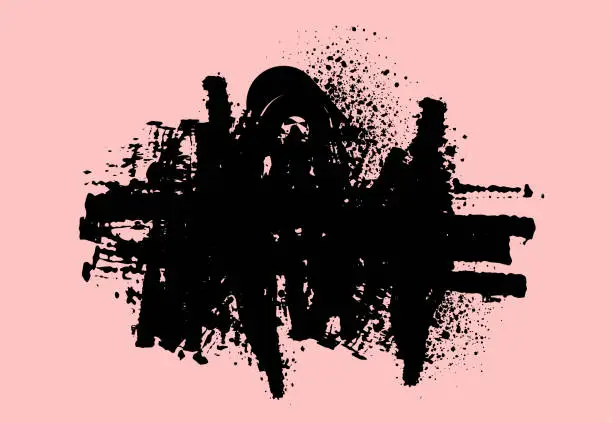 Vector illustration of Abstract graffiti black airbrush spraypaint with ink smudges paintbrush on pink background
