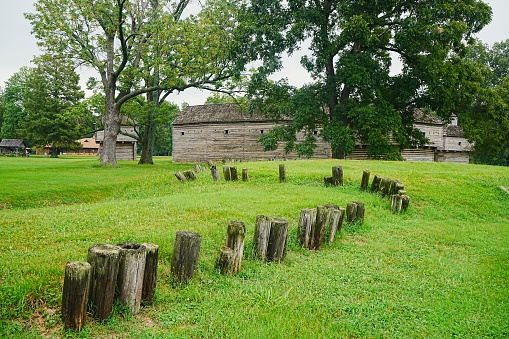 Circular stockade fence at Fort Necessity in Pennsylvania where George Washington battled in the French and Indian War