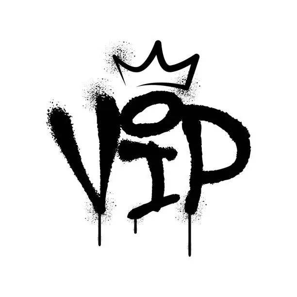 Vector illustration of VIP Very important person abbreviation text graffiti black spraypaint airbrush typography style