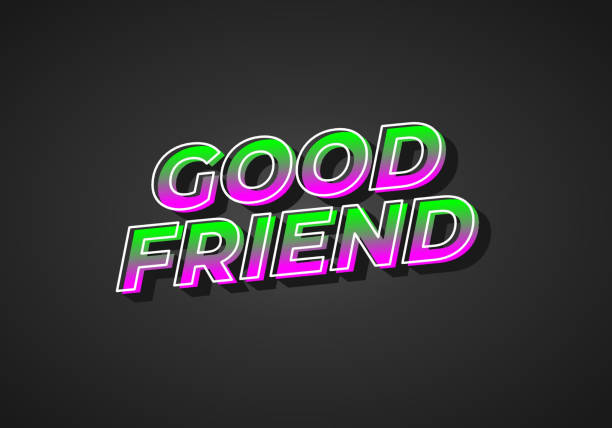 illustrations, cliparts, dessins animés et icônes de good friend. text effect in 3d look with gradient purple yellow color - backgrounds black black background gradient