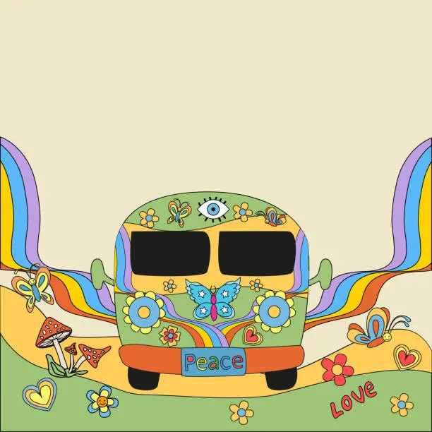 Vector illustration of background in hippie style