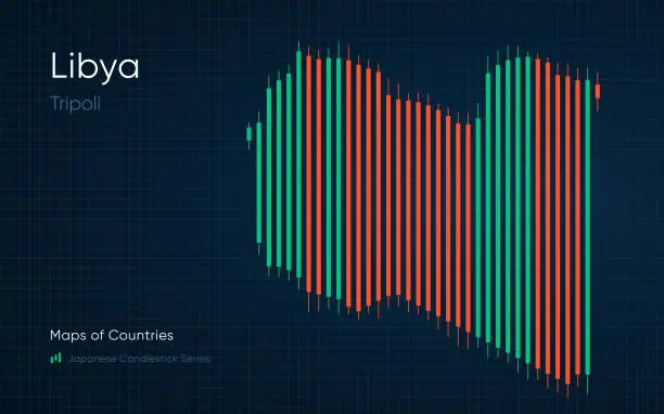 Vector illustration of Libya, Tripoli map is shown in a chart with bars and lines.