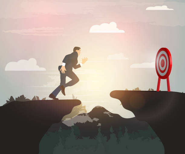 istock Young man or businessman with determination rushes to conquer success, concept vector illustration, effort towards goal. 1929877696