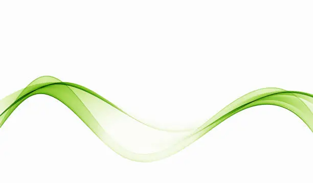 Vector illustration of Abstract green wave background, transparent wavy lines. Wave of green smoke or liquid.