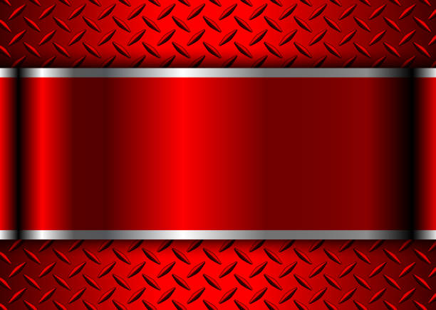 istock Red metallic 3d background with banner in the center and diamond plate metal pattern. 1929879108