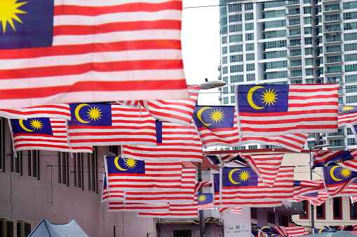 Close up Malaysian flags in Kuala Lumpur