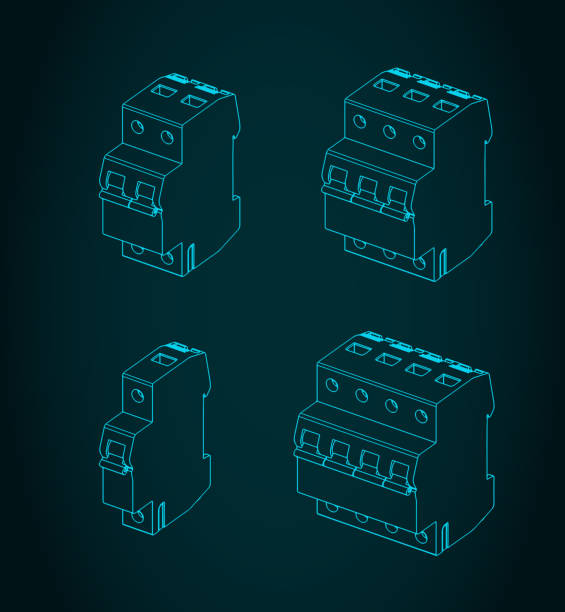 Circuit breakers blueprints Stylized vector illustrations of blueprints of a circuit breakers electrical fuse drawing stock illustrations