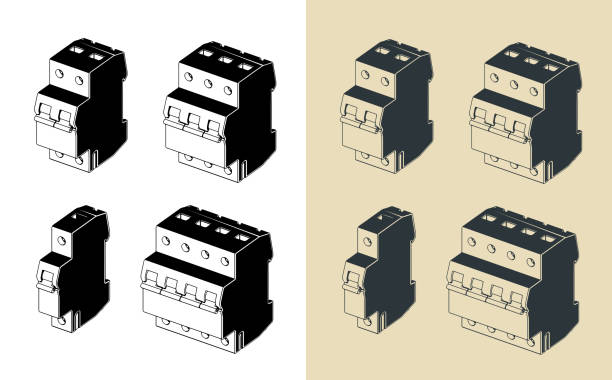 Circuit breakers mini set Stylized vector illustrations of a circuit breakers electrical fuse drawing stock illustrations
