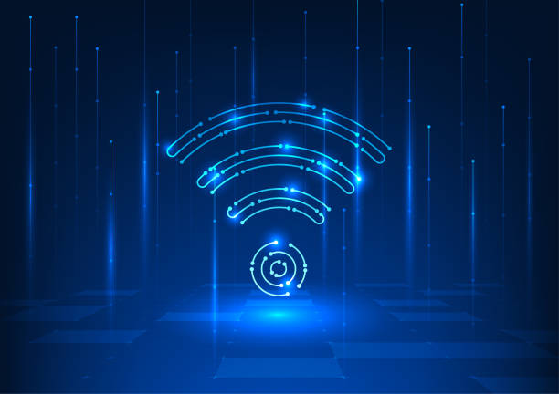 istock Wi-Fi technology background, Wi-Fi icons are technology circuit lines. A signal wave that provides access to the internet, square background, high tech digital data transmission lines in the network 1929893878