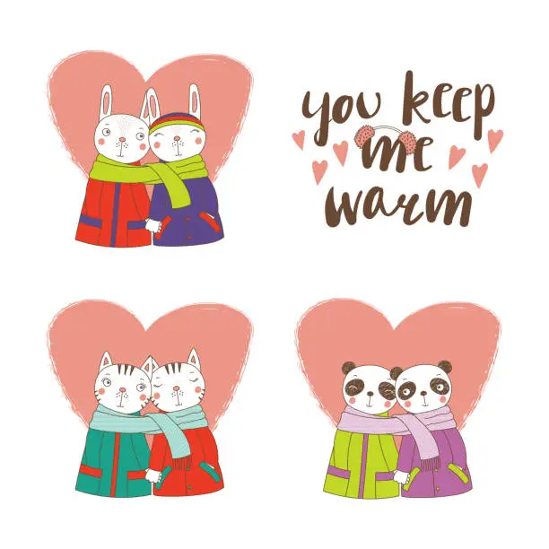 Vector illustration of Cute animal couples