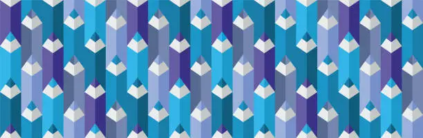 Vector illustration of Seamless background with abstract pencils, geometric pattern in variation of blue. Vector illustration.