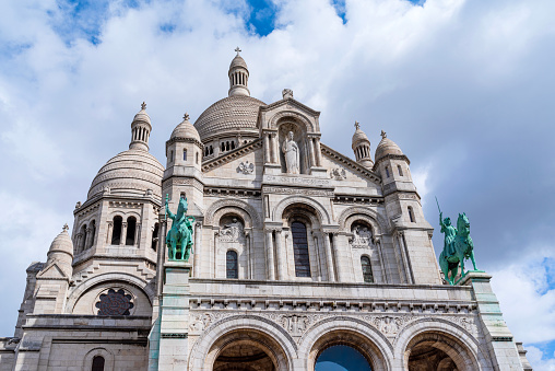 front exterior view of sacred heart of jesus basilica in paris france at montmartre