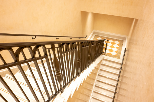 The marble staircase in the hotel lobby