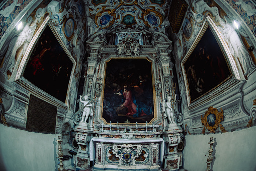 Marvellous interior of the St. Catherine's Cathedral in Palermo with paintings, frescos, and sculptures