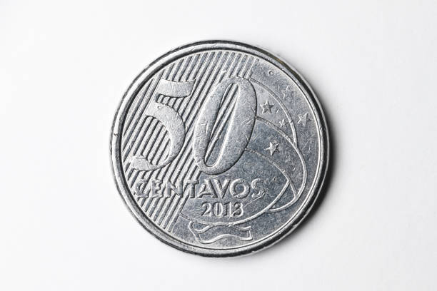 Brazilian 50 Centavos coin on white background