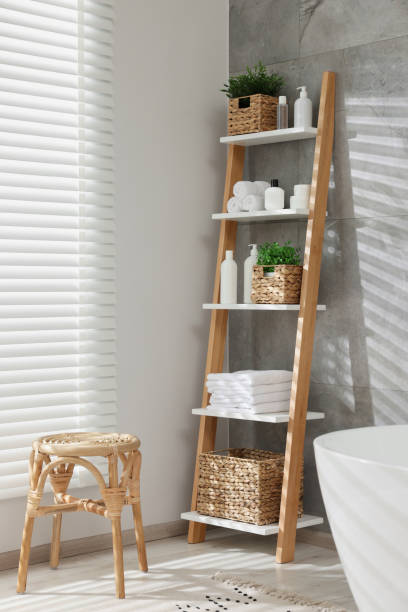 istock Different potted artificial plants in bathroom. Home decor 1929961341