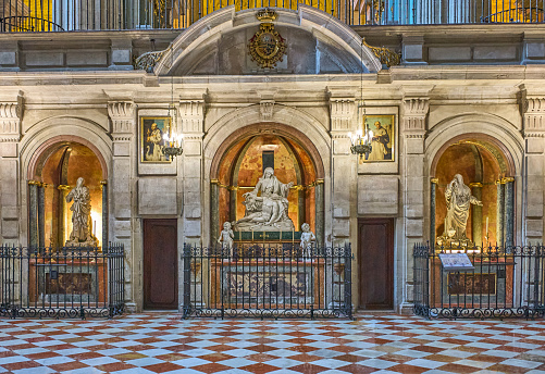 Malaga, Spain - July 30, 2022:  The Chapels of the Retrochoir of the Malaga Cathedral (or Santa Iglesia Catedral Basílica de la Encarnación)