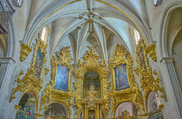 Alicante, Spain - August 3, 2022:  Detail of the altar of the Saint Mary basilica