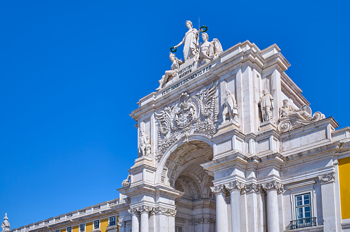 Lisbon, Portugal, detail of the iconic Rua Augusta Triumphal Arch