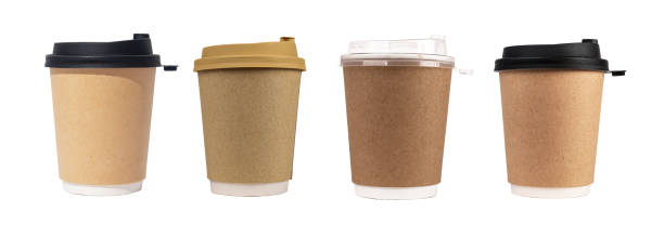 Takeaway paper cups, take-away coffee mugs mockups set isolated on white background