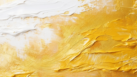 Golden brush stroke on a white background, abstraction, gold, yellow  ,white , oil painting, impressionism