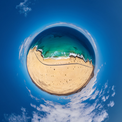 Spherical panorama of Corralejo Park coast, Fuerteventura, Spain