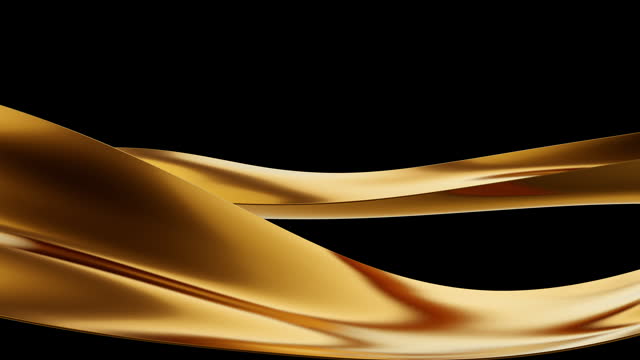 Abstract gold wave or flow surface textile or liquid in fashion minimal style. Beautiful 3d animation.