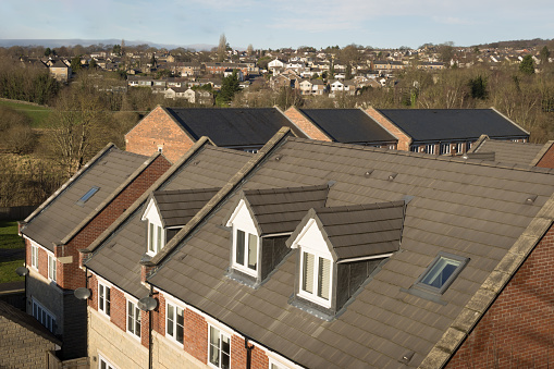 Modern suburban row houses in the UK.