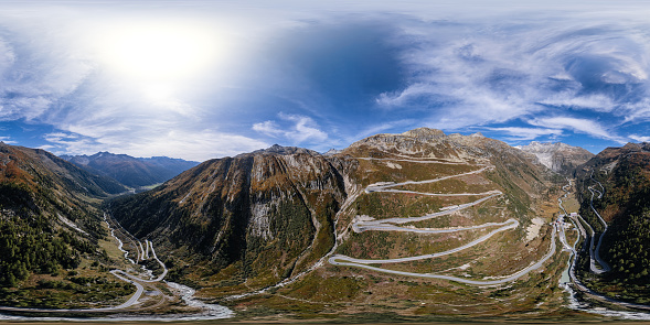 Spherical panorama of Grimsel and Furka pass, Switzerland