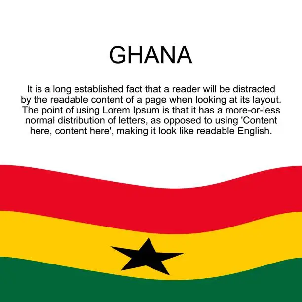 Vector illustration of Flag of Ghana for banner in square white background. Ghana flag with space for text. Ghana square banner with flag. vector illustration