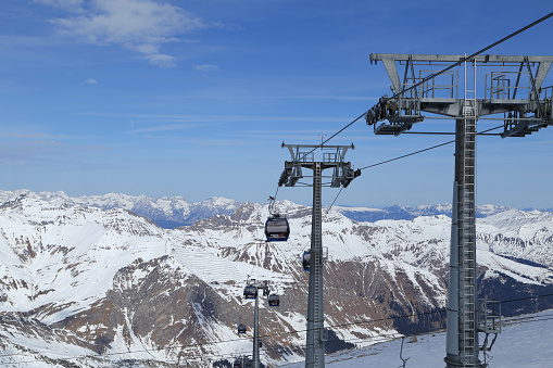 Gondola in Hintertux on the glacier 1,500-3,250 meters. There is skiing on the Hintertux Glacier all year round, 365 days a year.