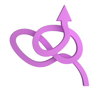 3d pink arrow icon. Tangled arrow. Modern arrows. 3d rendering