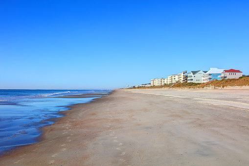 Indian Beach is located in southern Carteret County on Bogue Banks, a barrier island along the Atlantic Ocean