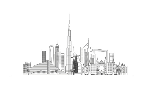 Dubai city United Arab Emirates cityscape illustration skyline drawing