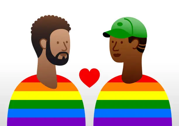 Vector illustration of A gay couple in rainbow shirts