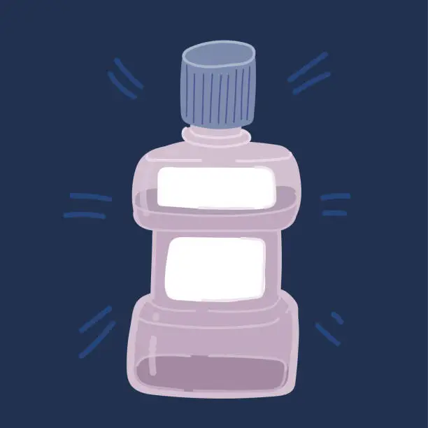Vector illustration of Cartoon vector illustration of Mouthwash plastic bottle. Mint liquid for rinsing mouth. Oralcare equipment.
