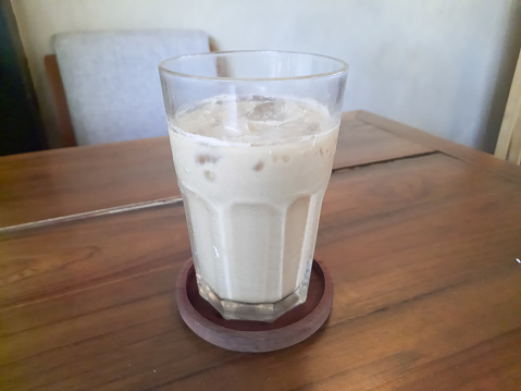 Serving Glass Of Fresh Milk Iced. Es Susu Segar. Drink Menu